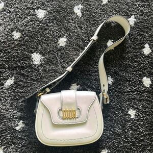 Calfskin Mini D Fence Saddle Bag White